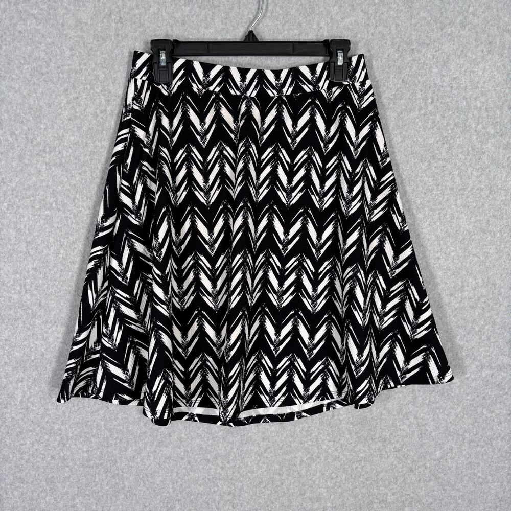 Joe B Skirt Large Black White Mini Flare Full Stretch Elastic Ikat Zig‎ Zag